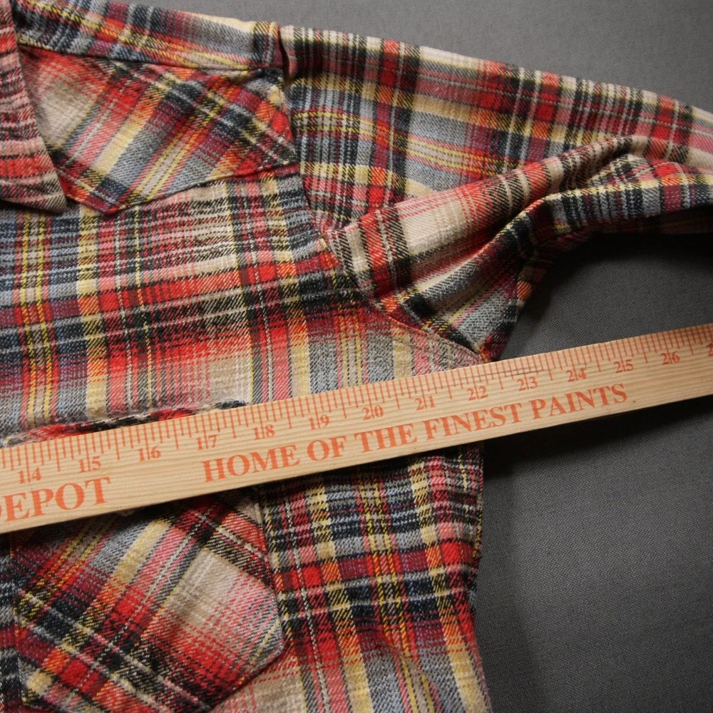 Thrashed 60s VTG Wrangler Distressed Flannel Plaid Pearl Men M Shirt Skate Surf